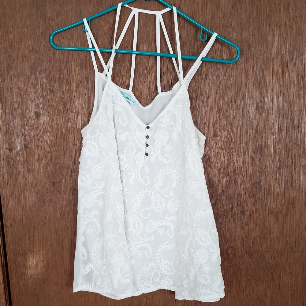 Embroidered front overlay tank